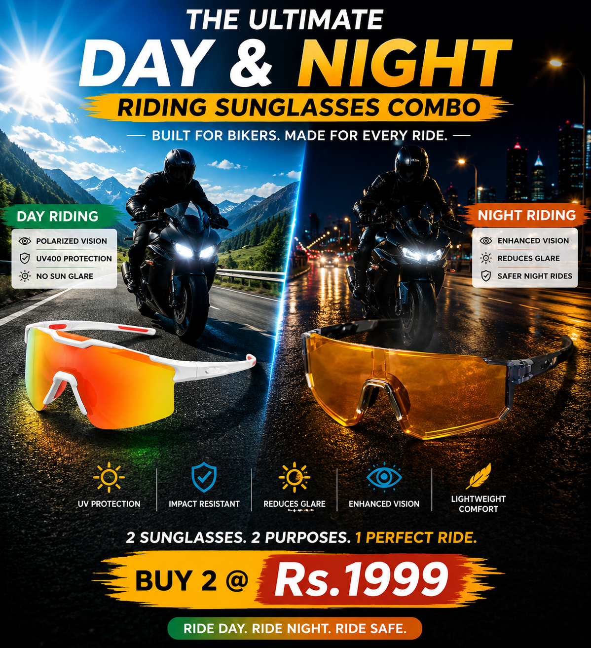 2-in-1 Rider Combo Sunglasses